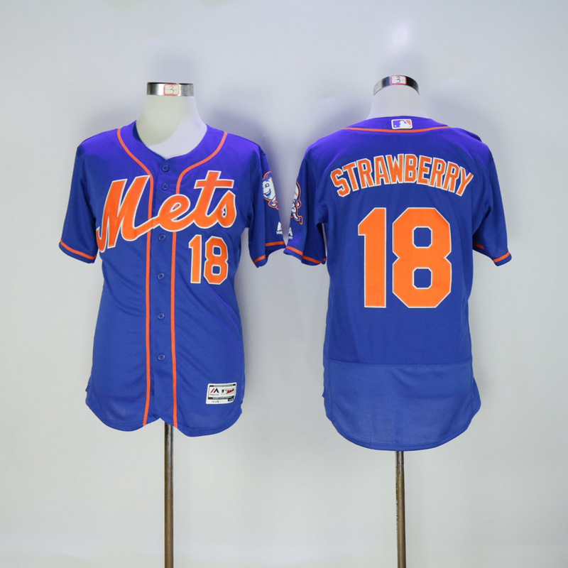 Men New York Mets #18 Strawberry Blue Throwback Elite MLB Jerseys